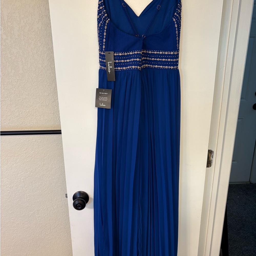 NWT Lulu's Royal Blue Beaded Maxi Dress - Picture 6 of 7
